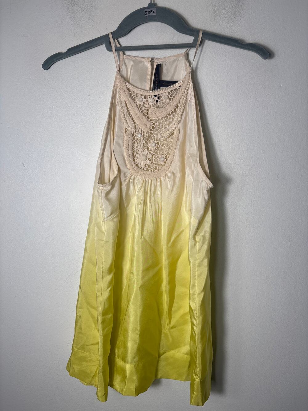 BCBG Yellow Hombre Flowy Beaded Top Sz XS